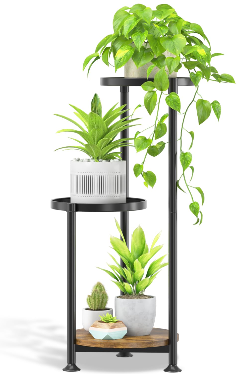 Oppro front view three-tier plant stand showing slim profile and modern style