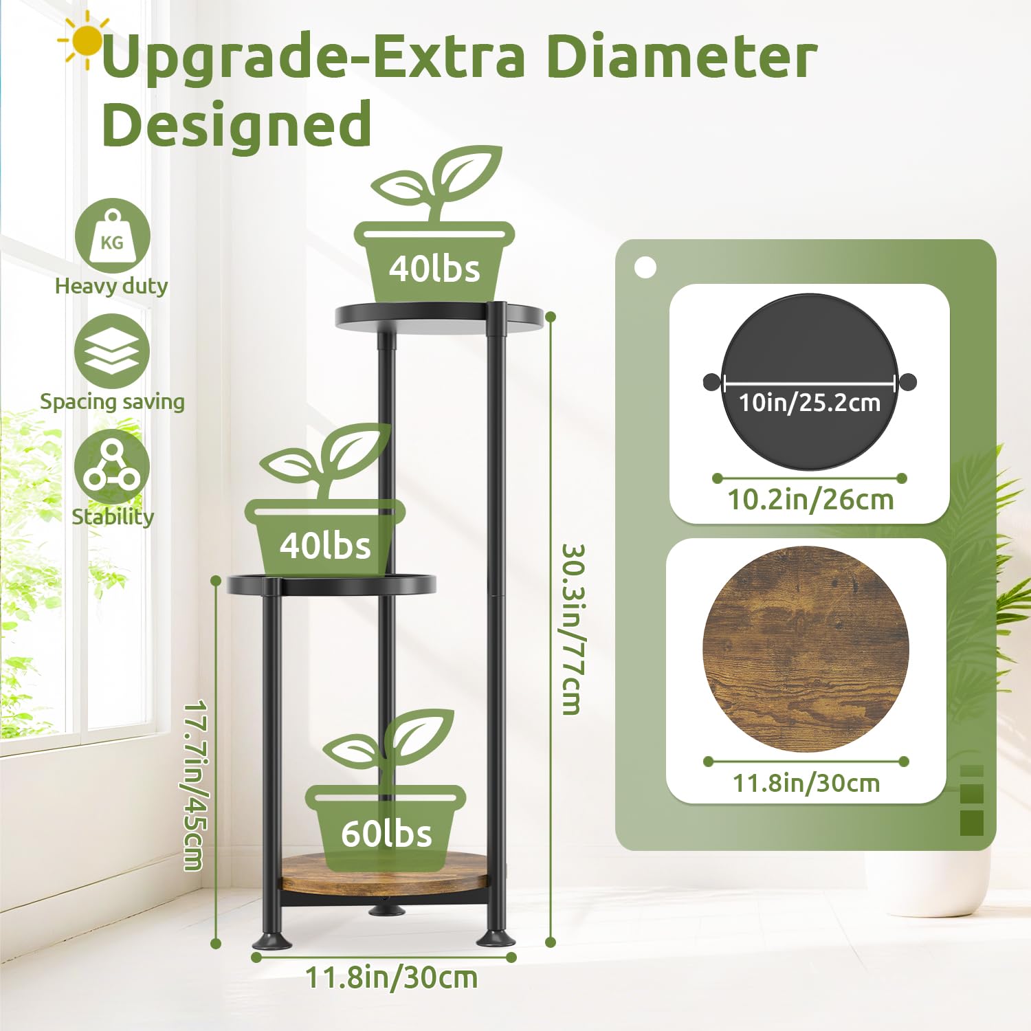 Oppro close-up of top metal tray with guardrail protecting pots and ensuring stability