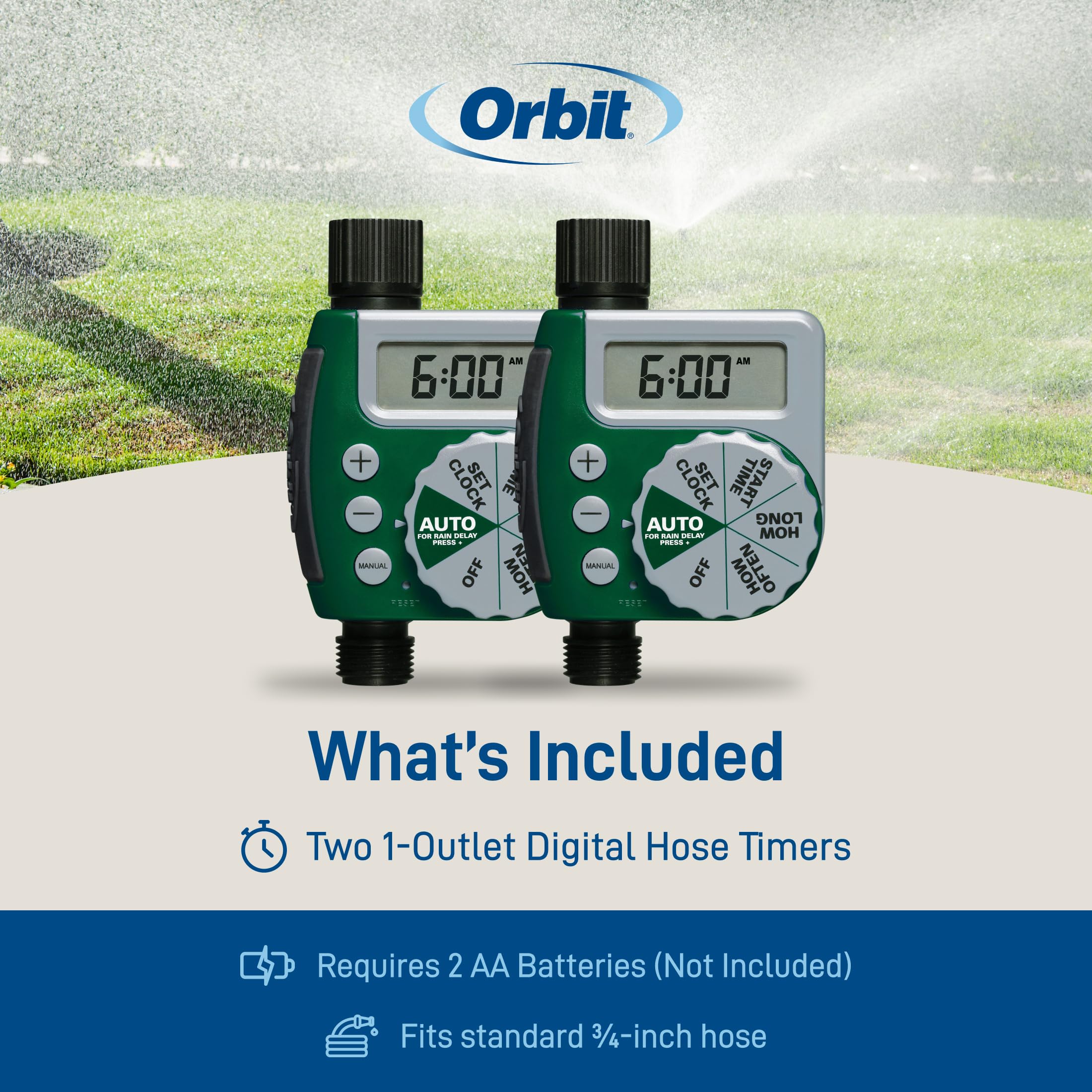 Orbit in a garden setting controlling a hose to save water and time