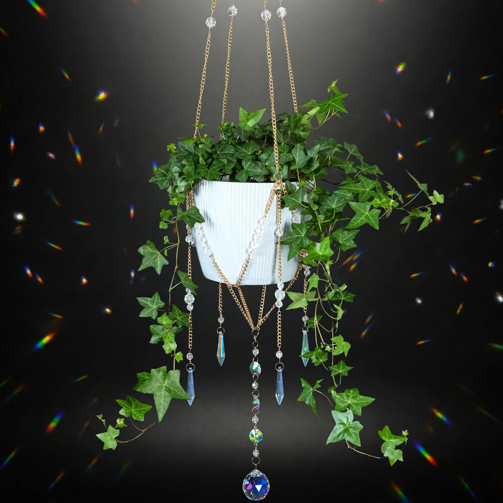 ORCHID AURA front view showing beaded plant hanger adding color
