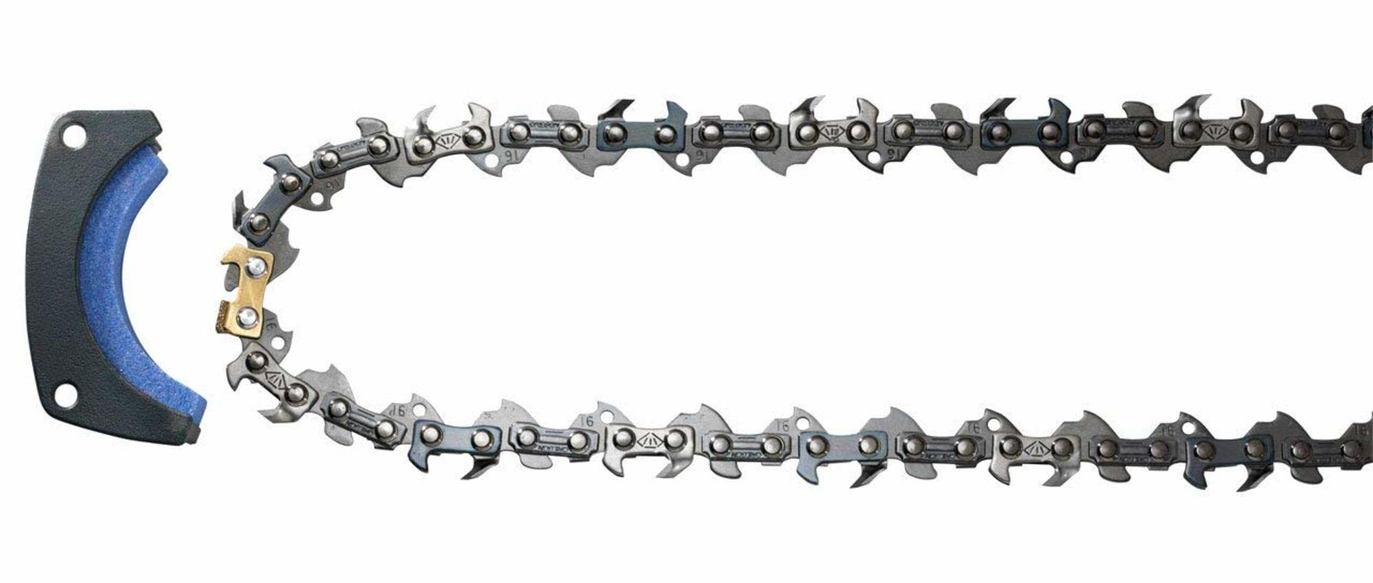 Oregon front packaging showing 18-inch PowerSharp kit and included stone for quick maintenance