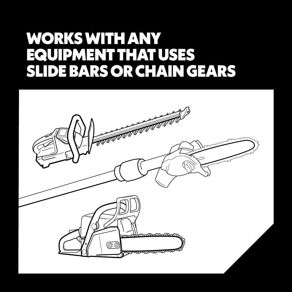 Oregon oil on chainsaw bar in use reducing friction and wear