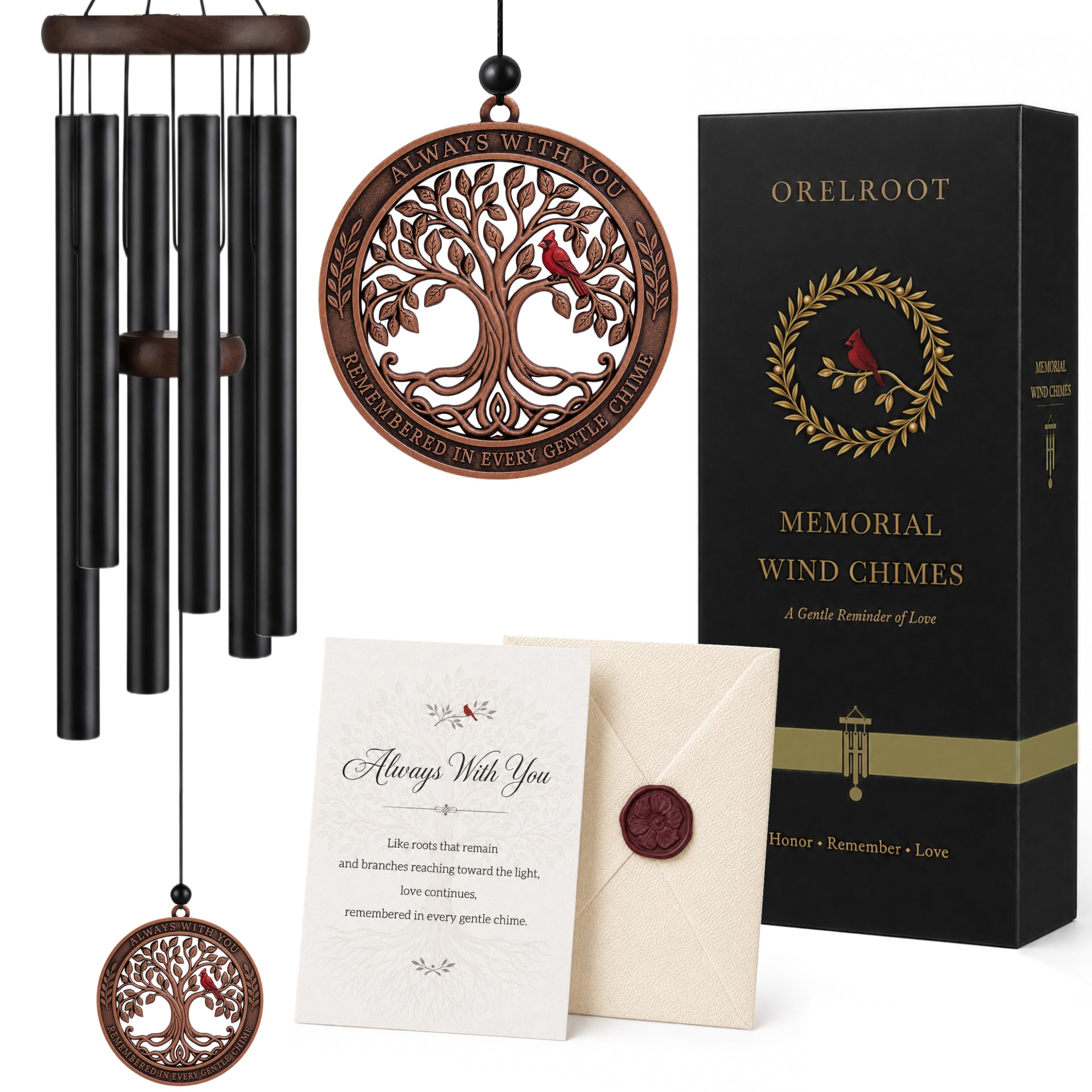 Orelroot front packaging showing elegant gift box and chime, ideal for sympathy gifting