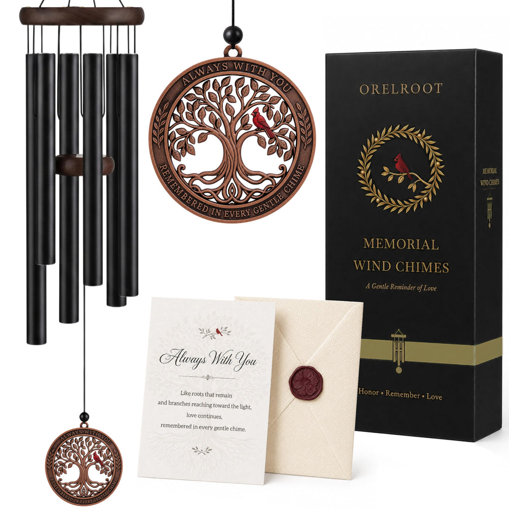 Orelroot front packaging showing elegant gift box and chime, ideal for sympathy gifting