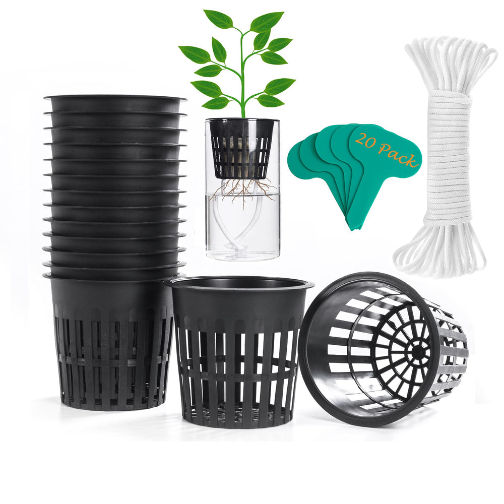ORIMERC front package showing 20 net pots and accessories for quick setup