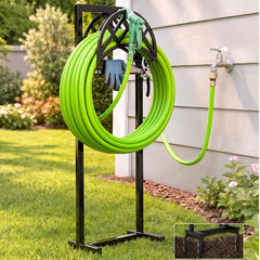 Oriva Growia front view showing freestanding hose storage and tidy coil