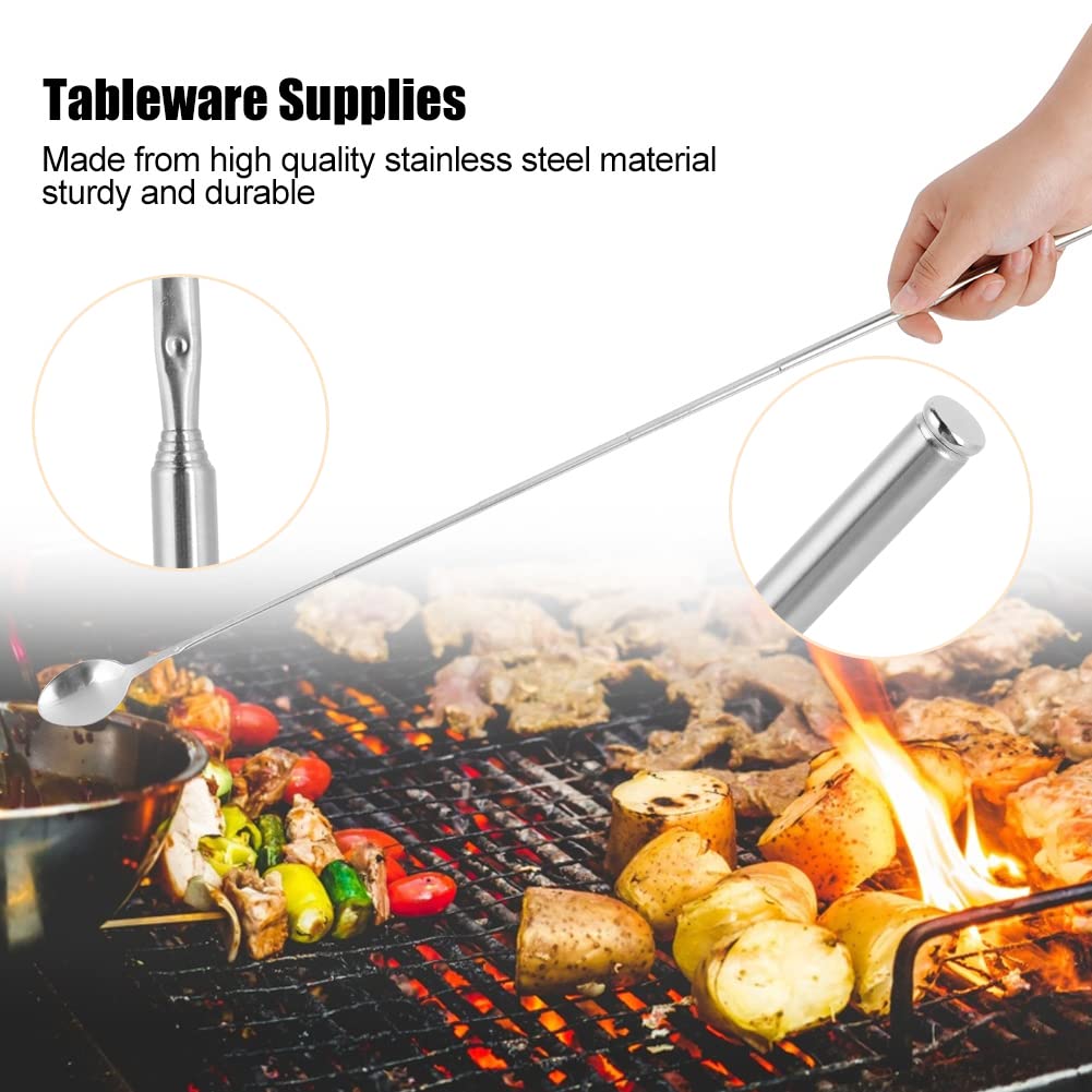 ORULA spoon fully extended demonstrating long reach for safe barbecue use