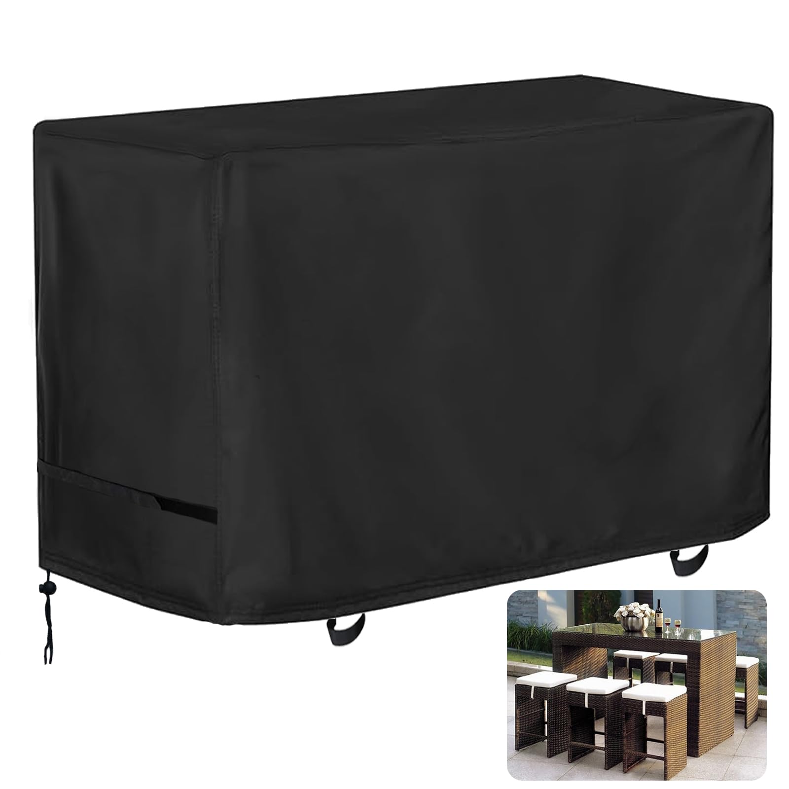 Oslimea front view of covered bar set protecting furniture