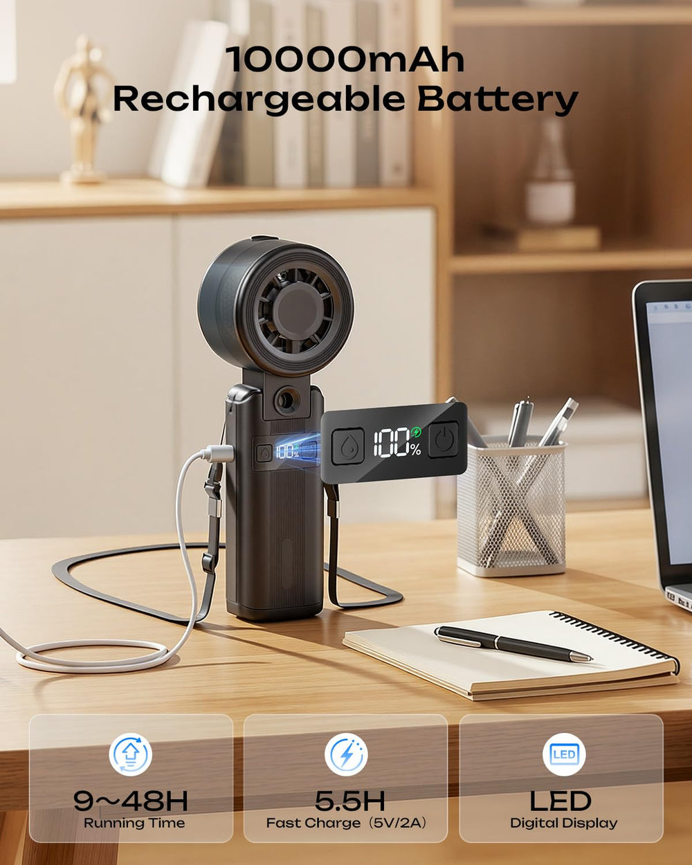 Otlonpe folded 120-degree into desktop mode offering hands-free cooling convenience