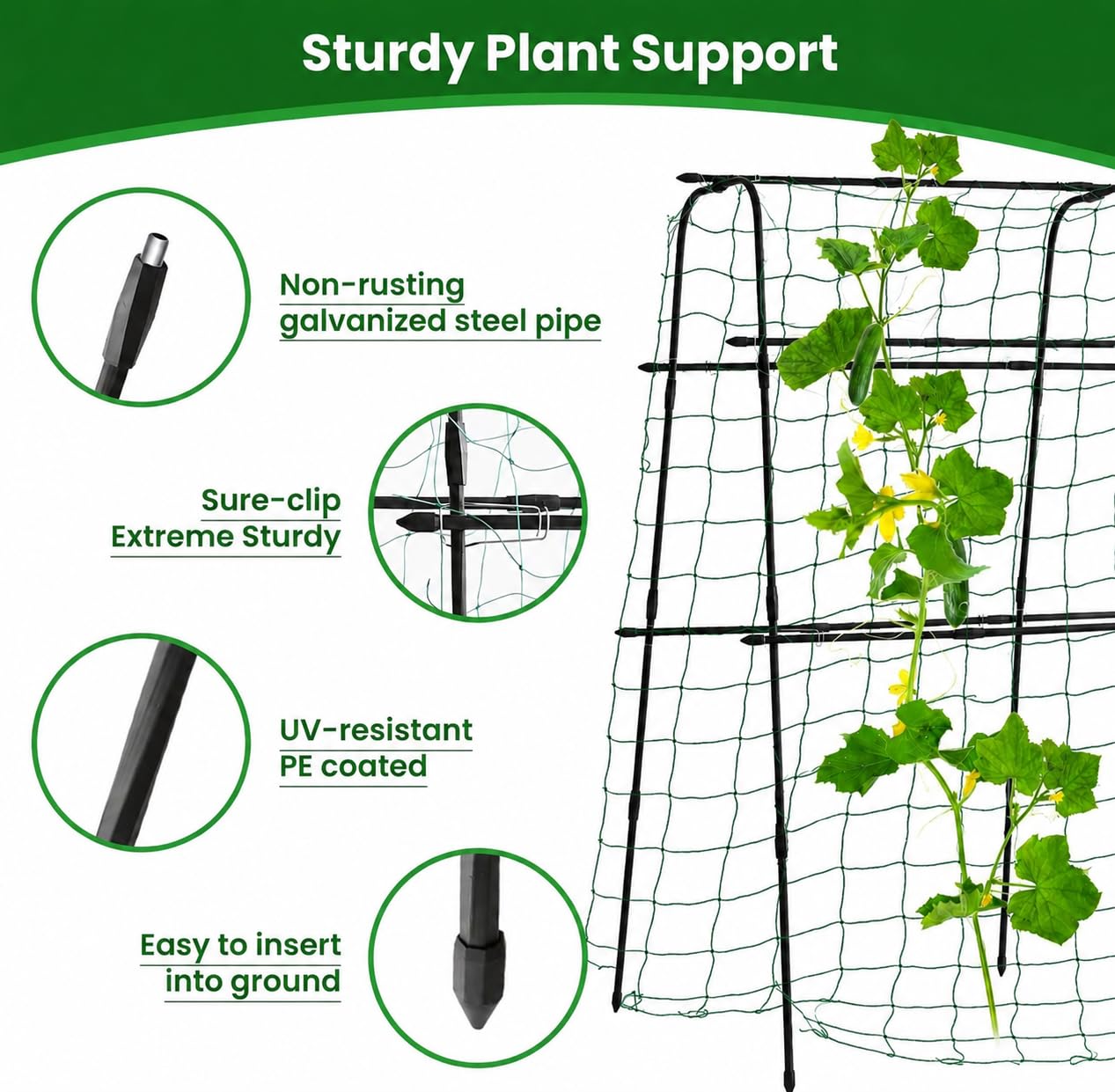 OTOSUNNY trellis in raised bed with cucumbers showing improved harvest benefit