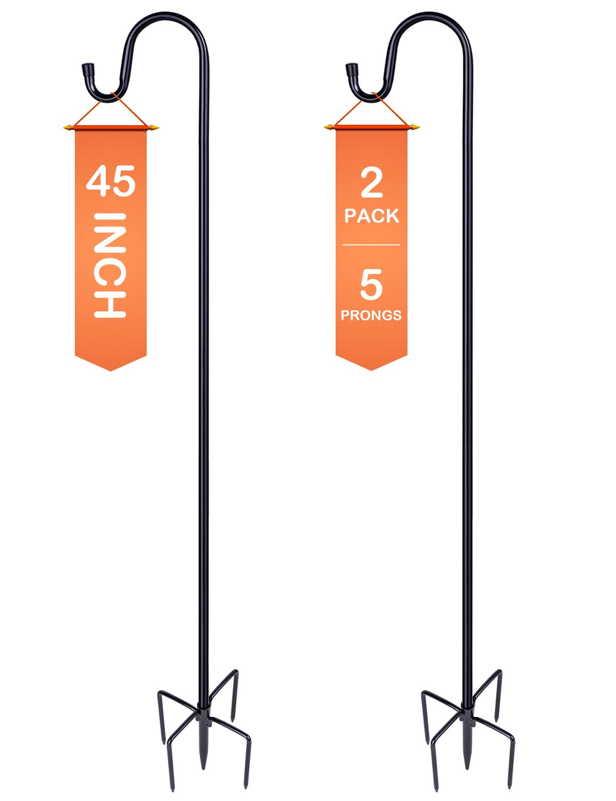 Ottsuls front view of two shepherd hooks showing sturdy design and stability