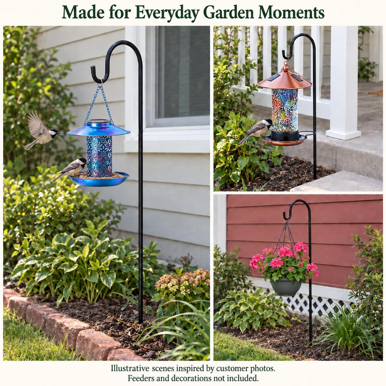 Ottsuls hook holding a hummingbird feeder showing convenient feeding access
