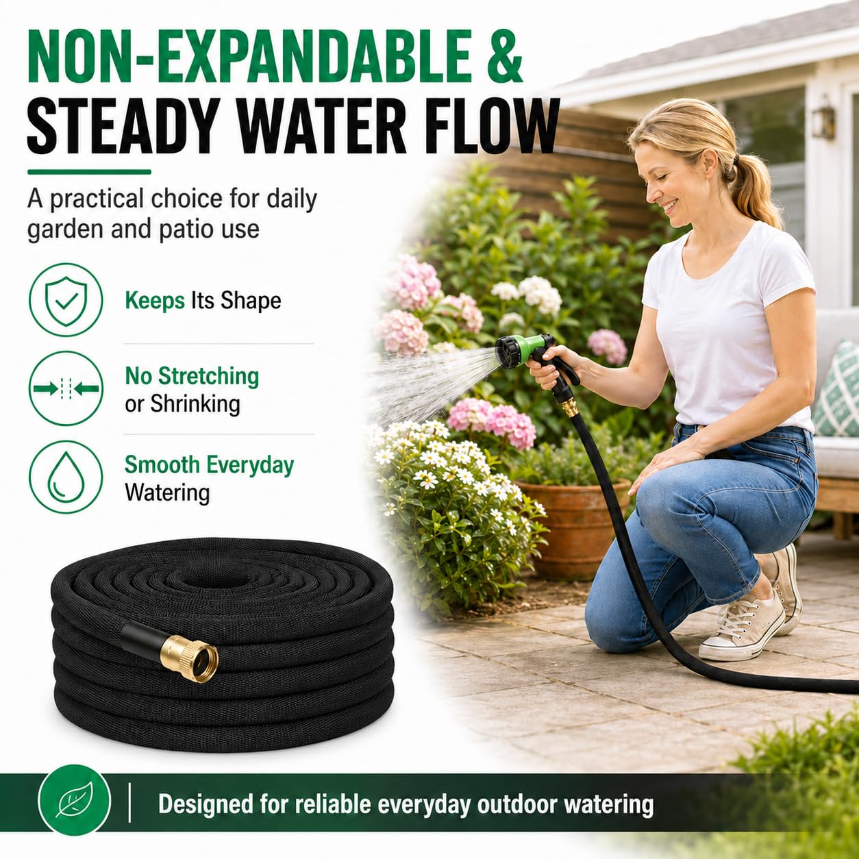 OUBRTS rolled flat hose stored compactly, saving space in storage