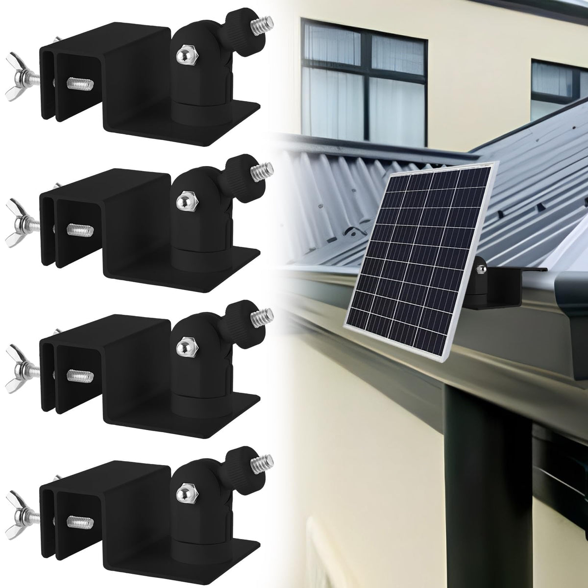 Oungy front view of four gutter mounts showing secure mounting and flexibility
