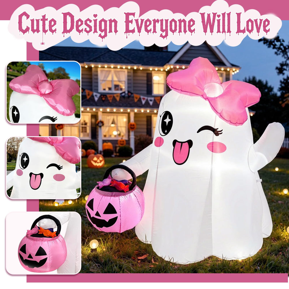 OurWarm ghost lit at night with LEDs, providing soft visible glow for evening trick-or-treaters