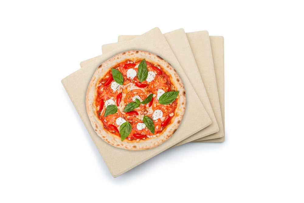 Outset front packaging showing four pizza stone tiles and set benefit
