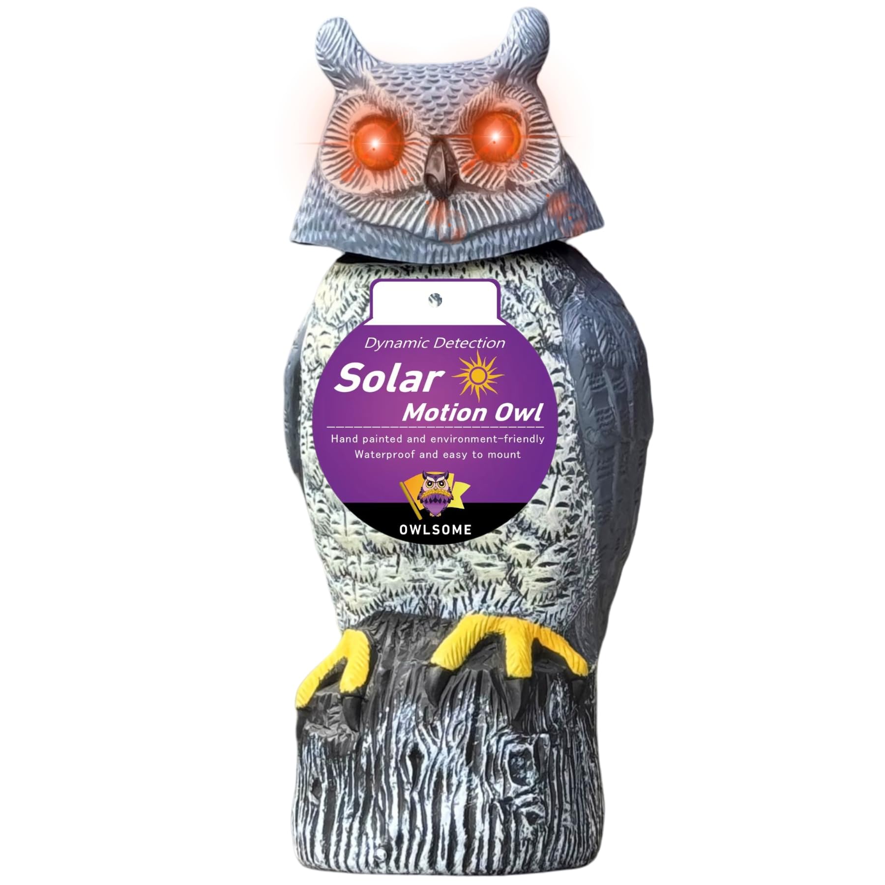 Owlsome front view garden owl showing realistic form and decorative benefit