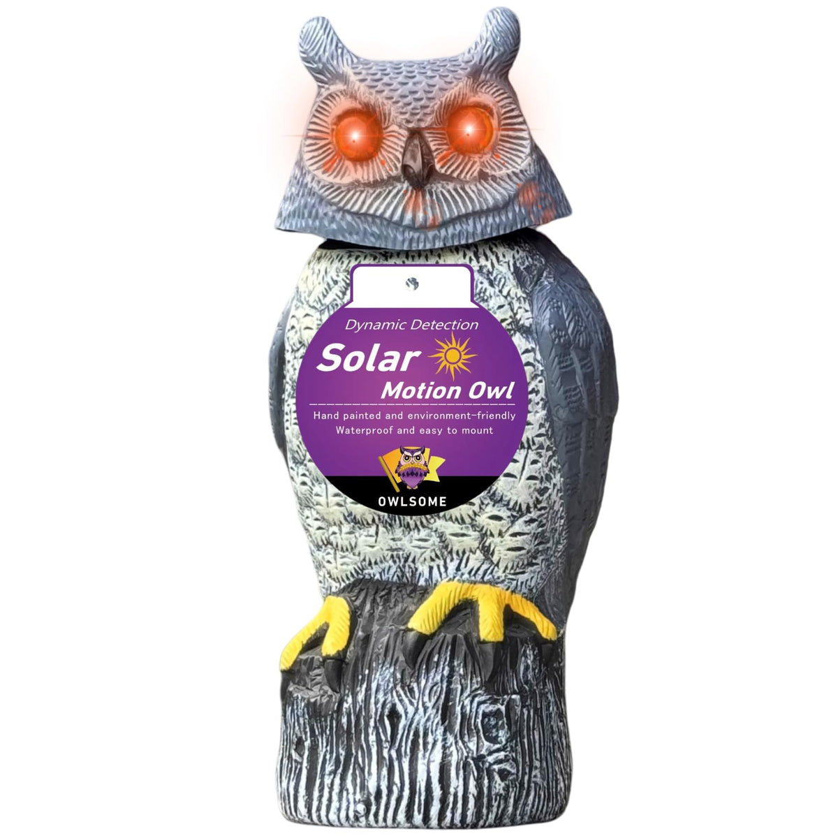 Owlsome front view garden owl showing realistic form and decorative benefit