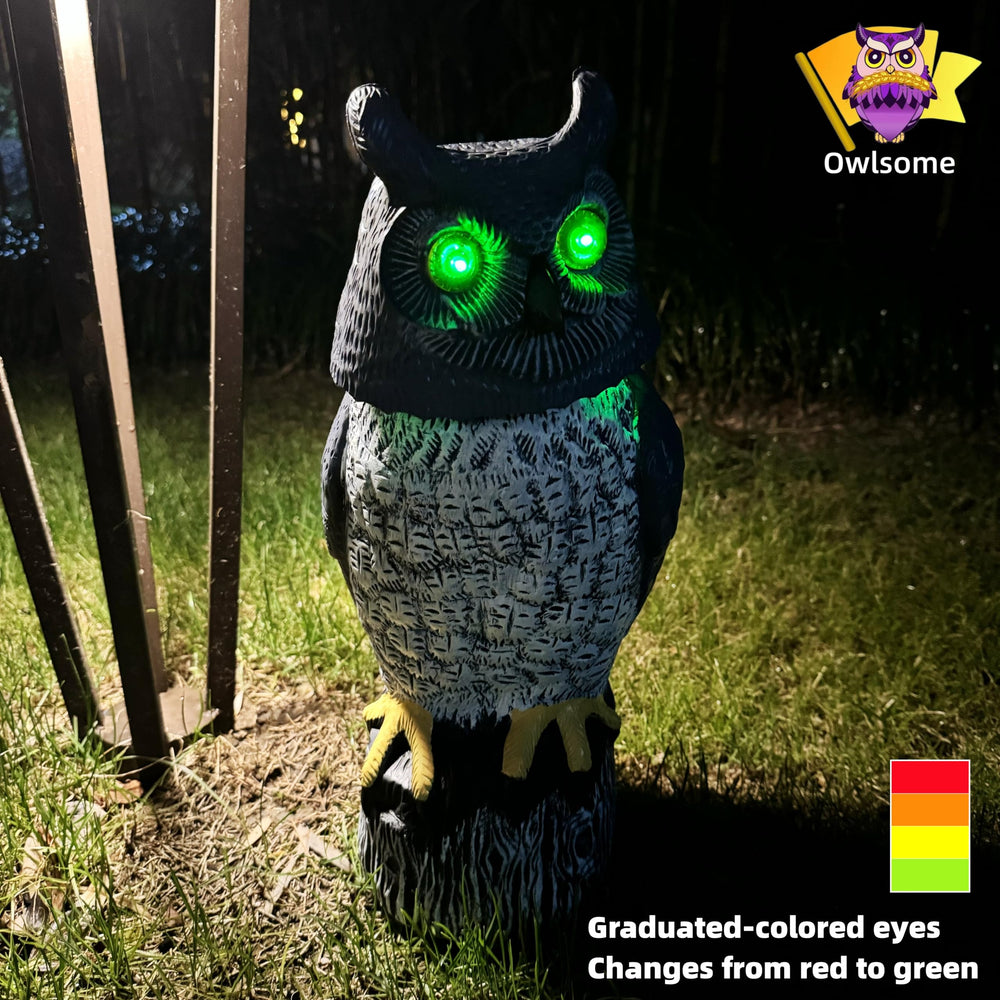 Owlsome rotating head action illustrating motion feature to startle wildlife