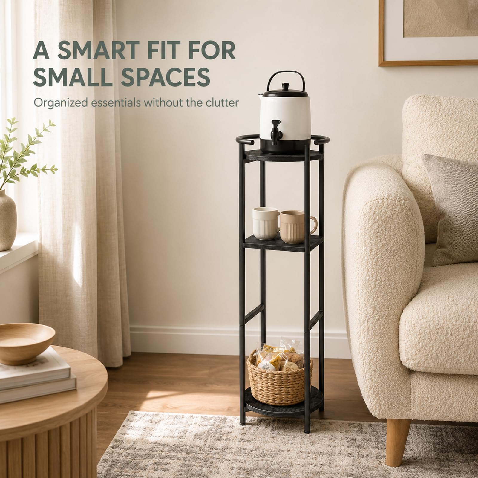 OYEAL styled in a kitchen corner creating a neat drink station benefit