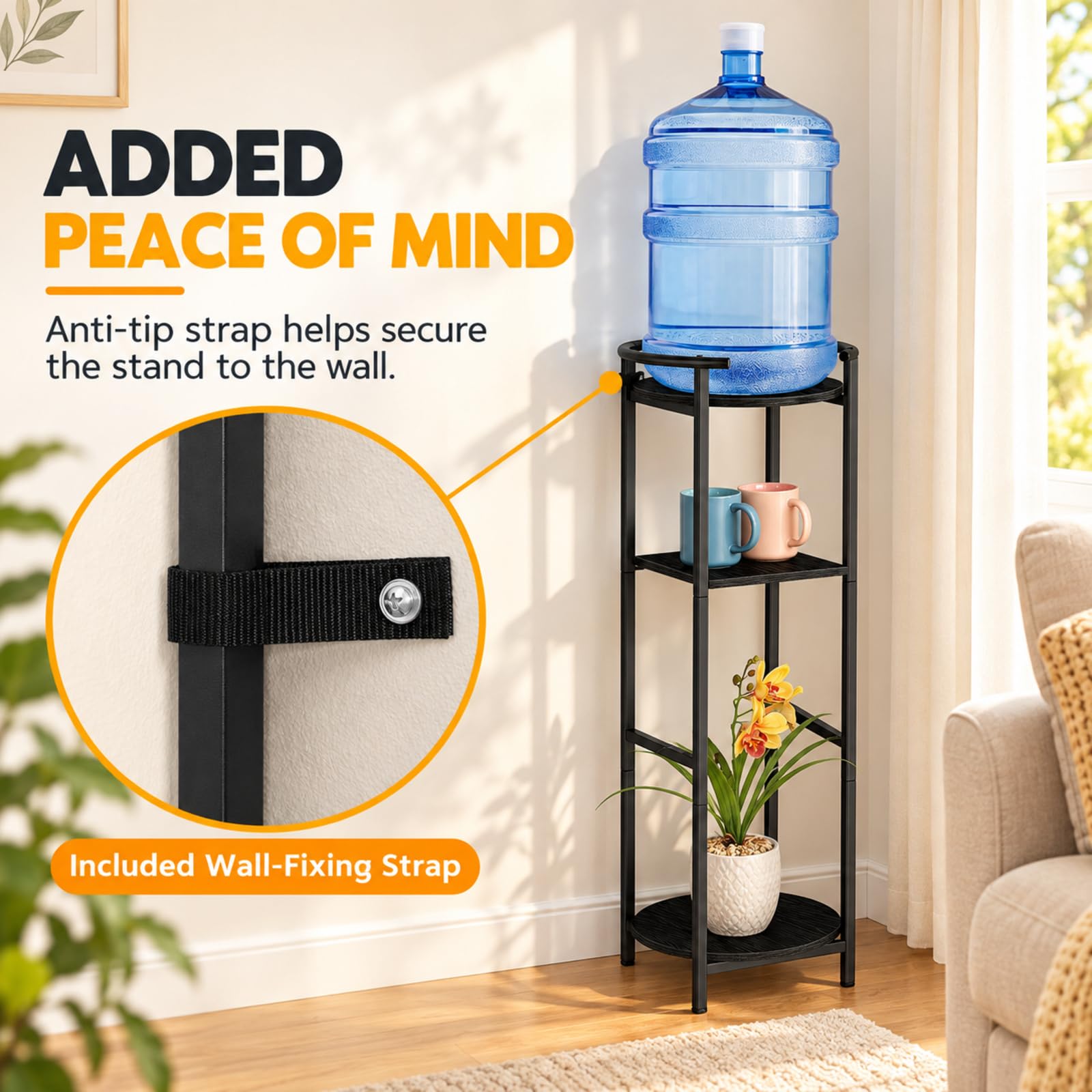 OYEAL side profile showing 36.5-inch height and small footprint advantage