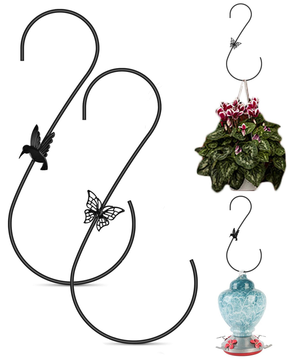 PACETAP front view of metal hummingbird feeder hook showing elegant S-shape and capacity