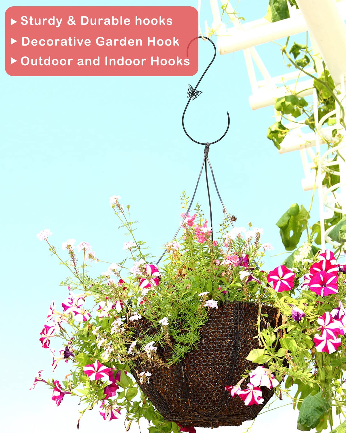 PACETAP hook mounted on a deck rail supporting a planter to beautify outdoor space