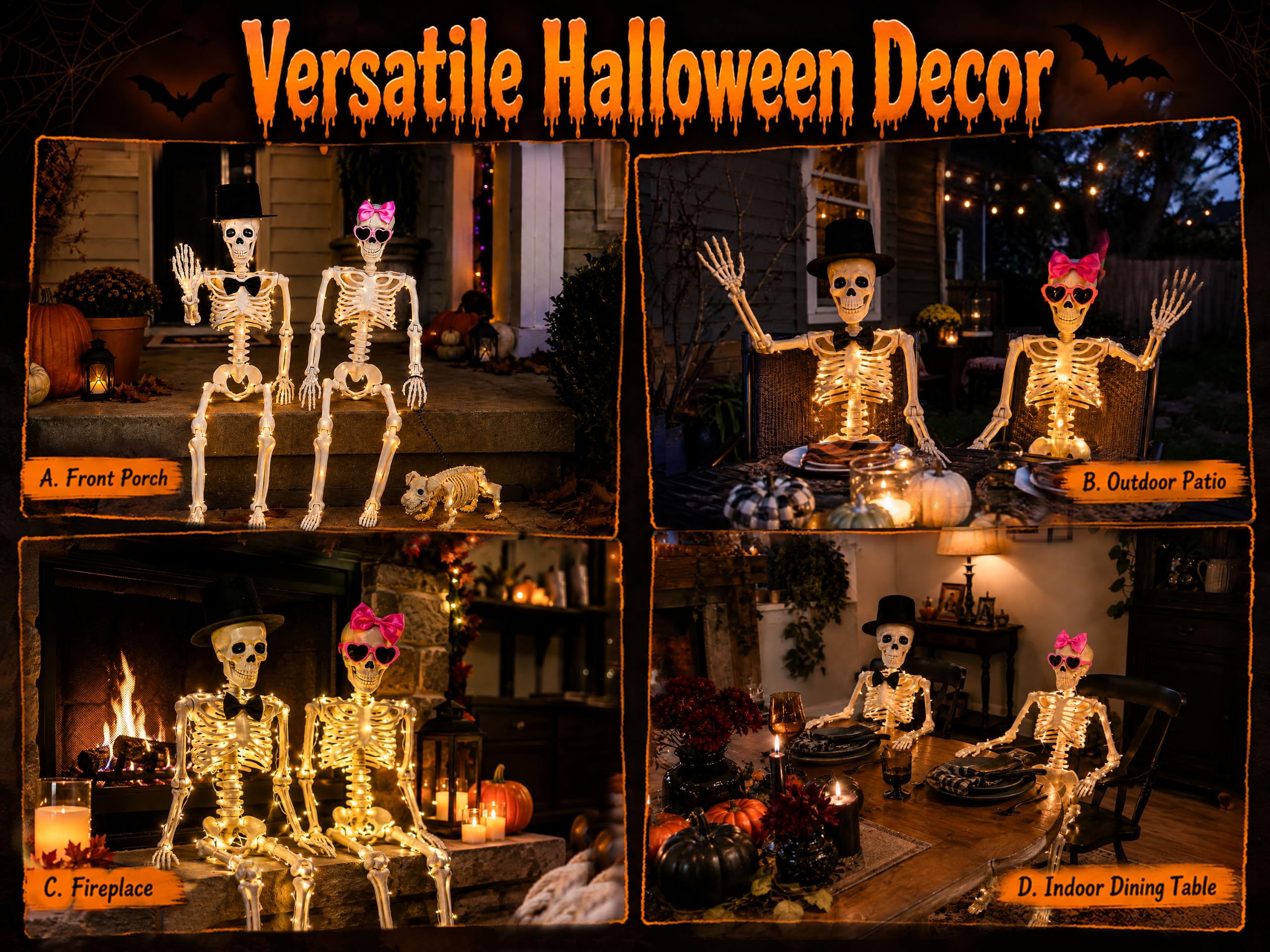 Parsin hanging skeleton in tree showing versatile display and elevated visibility