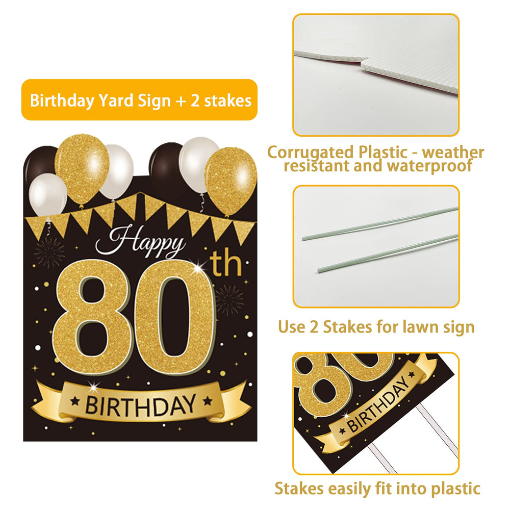 party greeting detail of included stakes demonstrating quick tool-free installation