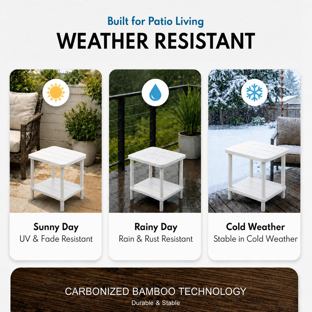 PASAMIC table placed beside Adirondack chair providing a convenient drink surface
