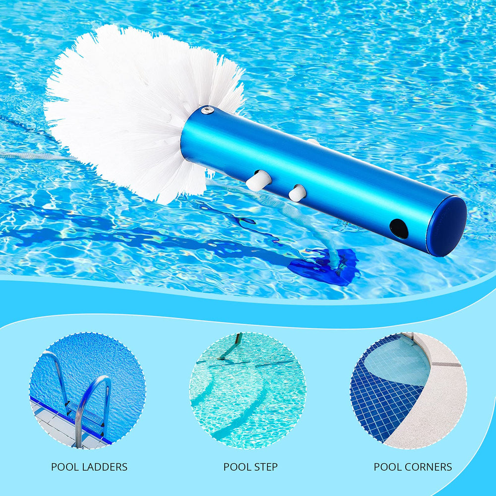 Patelai brush in use on pool step removing grime for cleaner pool finish