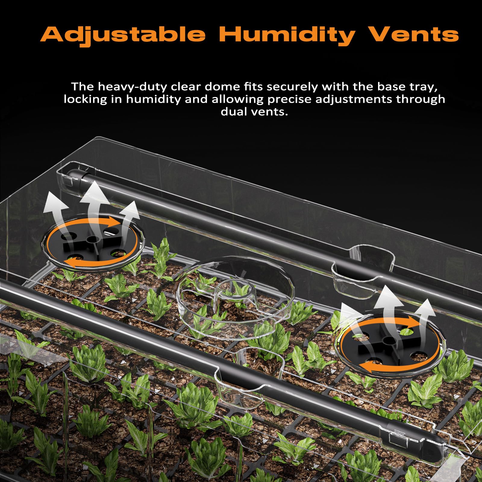 Patigrow size scale with hand showing tray dimensions and space-saving benefit