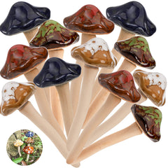 Peohud ceramic mushrooms front group showing colorful caps and tidy arrangement benefit: vibrant decoration