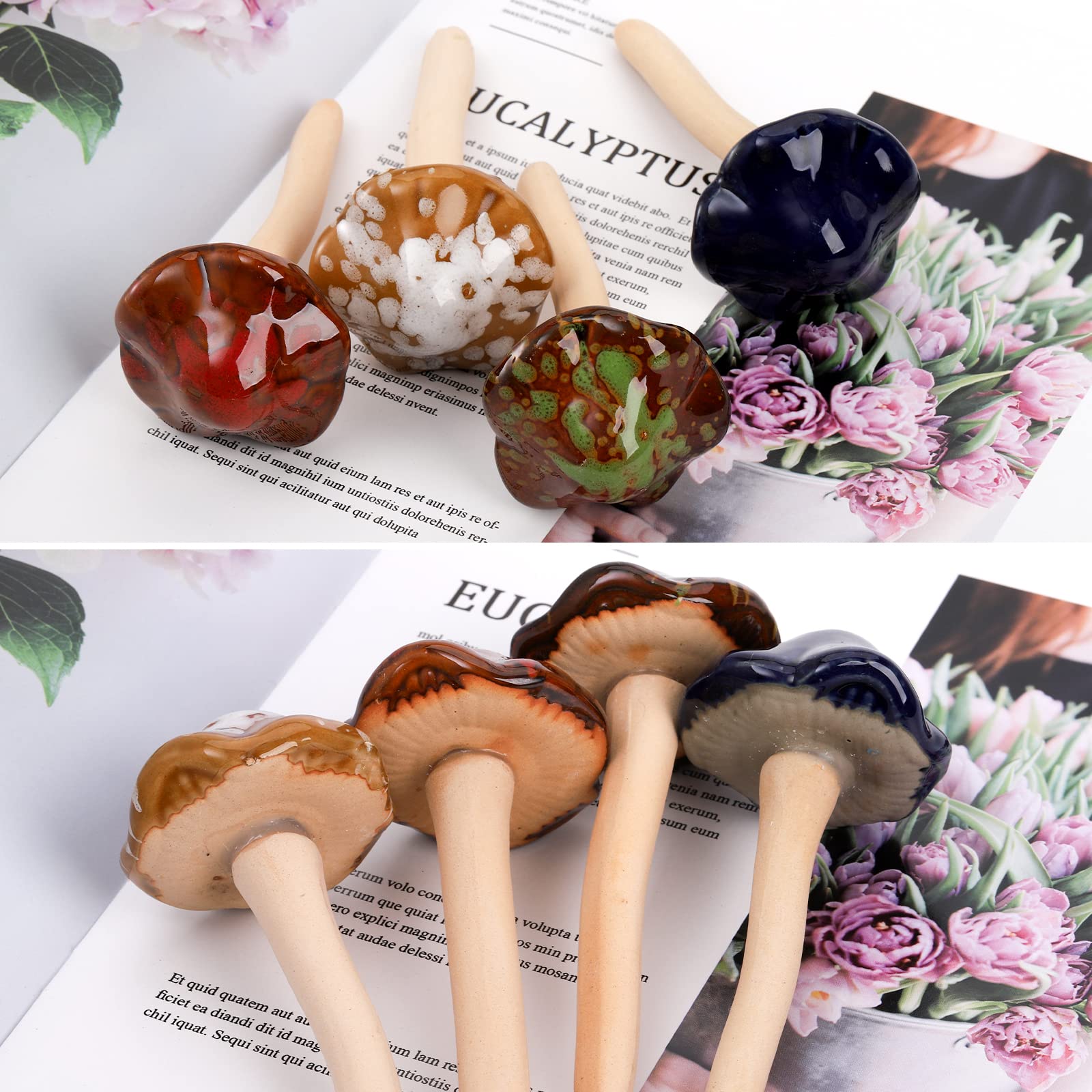 Peohud ceramic mushroom styled in a flower pot adding charm benefit: enhances container gardens