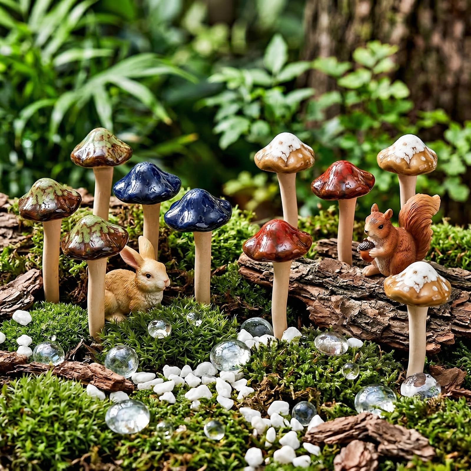 Peohud ceramic mushroom on lawn with scale shown benefit: small charming accent