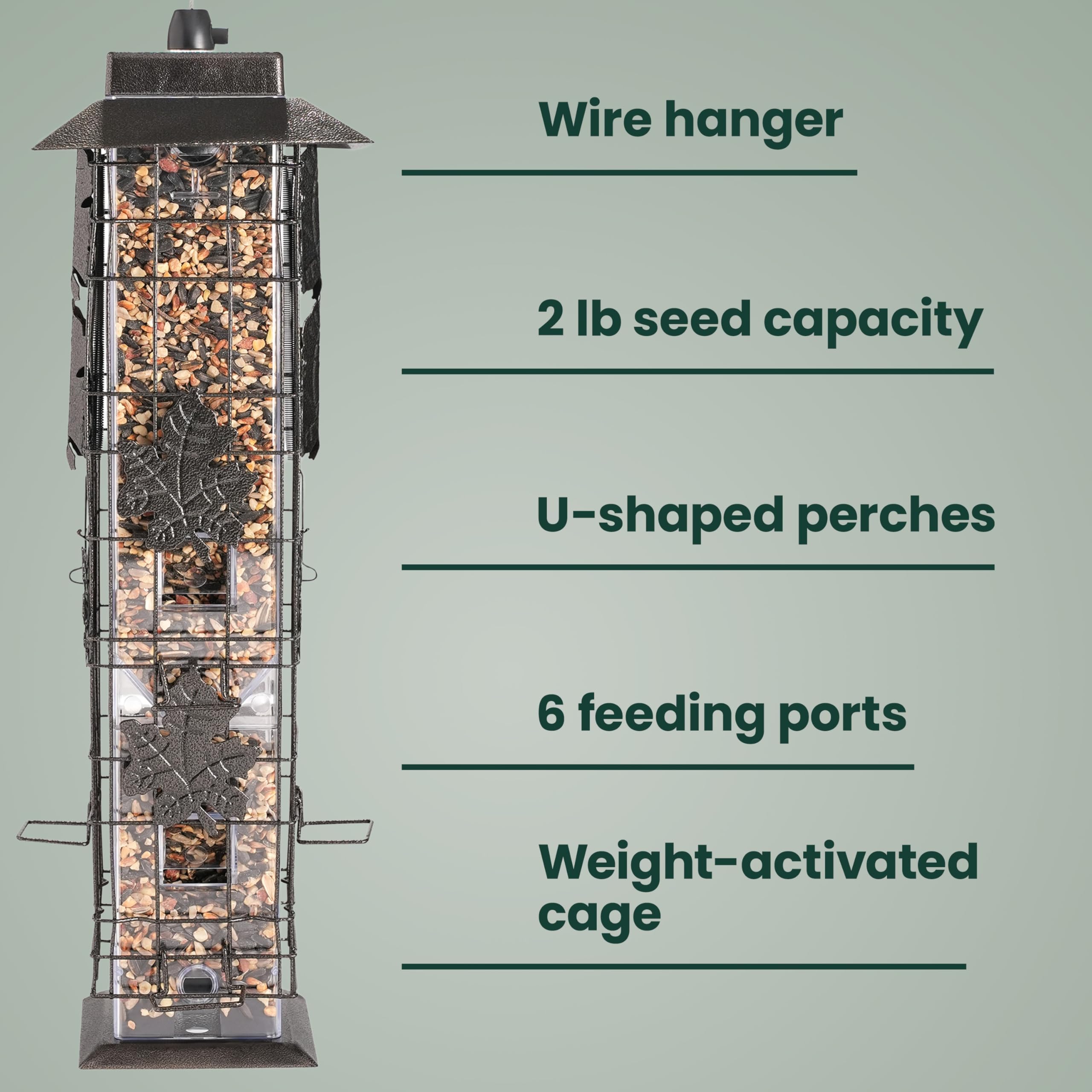 Perky-Pet clear seed reservoir showing seed level visibility benefit