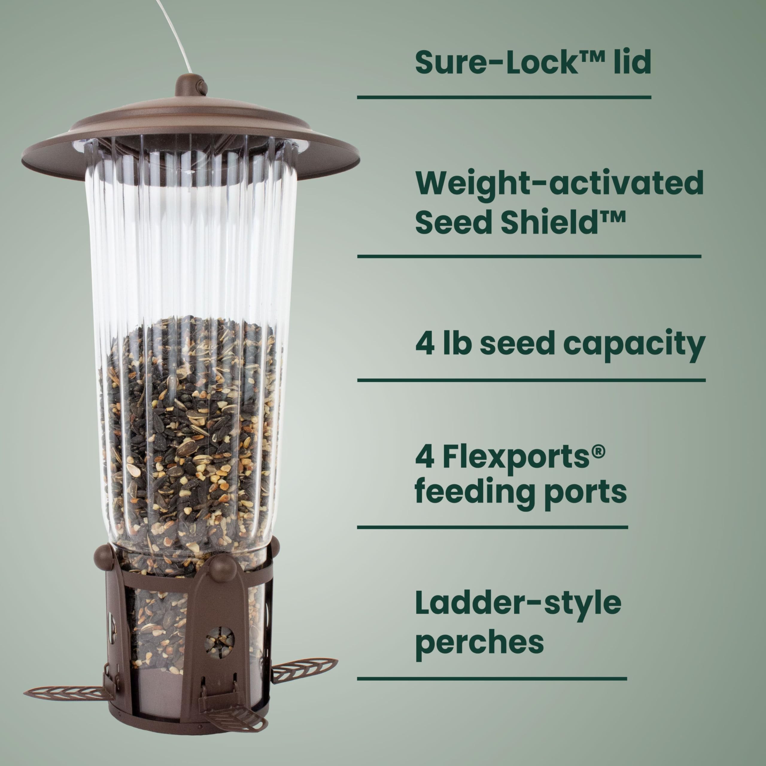 Perky-Pet Seed Shield mechanism detail protecting seed from squirrels