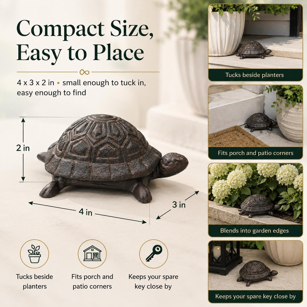 Pesilo turtle on porch step indicating easy access and weather-resistant finish