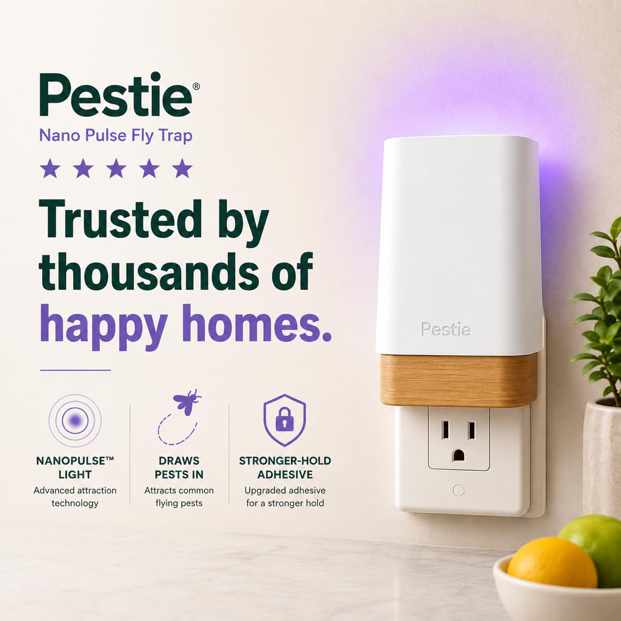 Pestie with smartphone for scale showing compact size and space-saving benefit