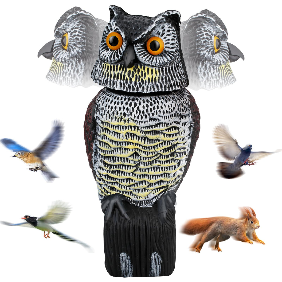 Pestvanish owl front view showing lifelike silhouette and deterrent benefit