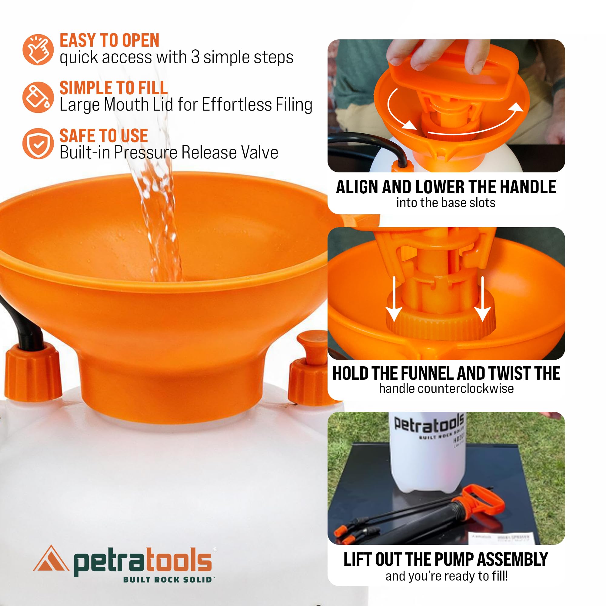 PetraTools translucent tank and large ergonomic handle for comfortable use