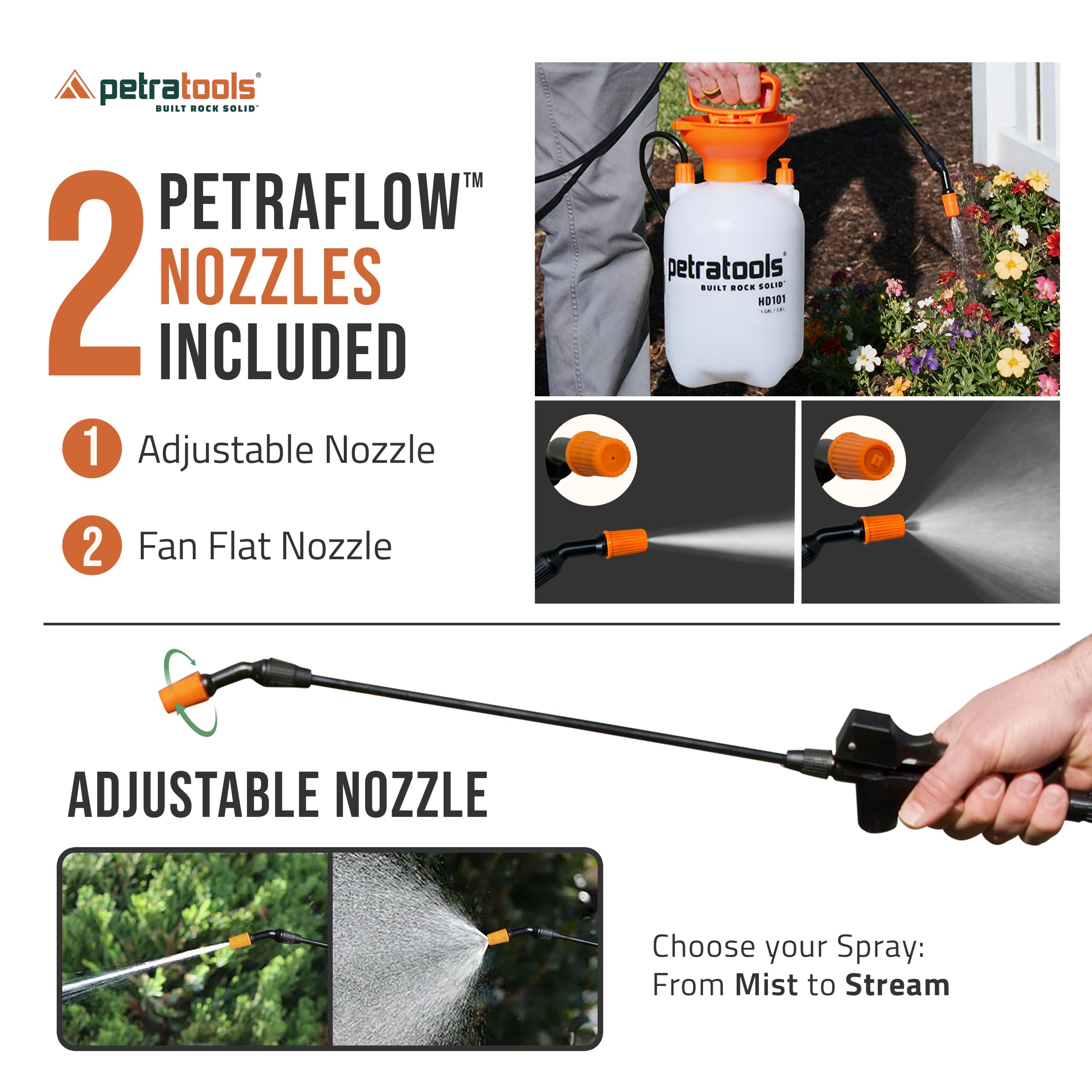 PetraTools HD101 wand and 52-inch hose extended for reaching plants