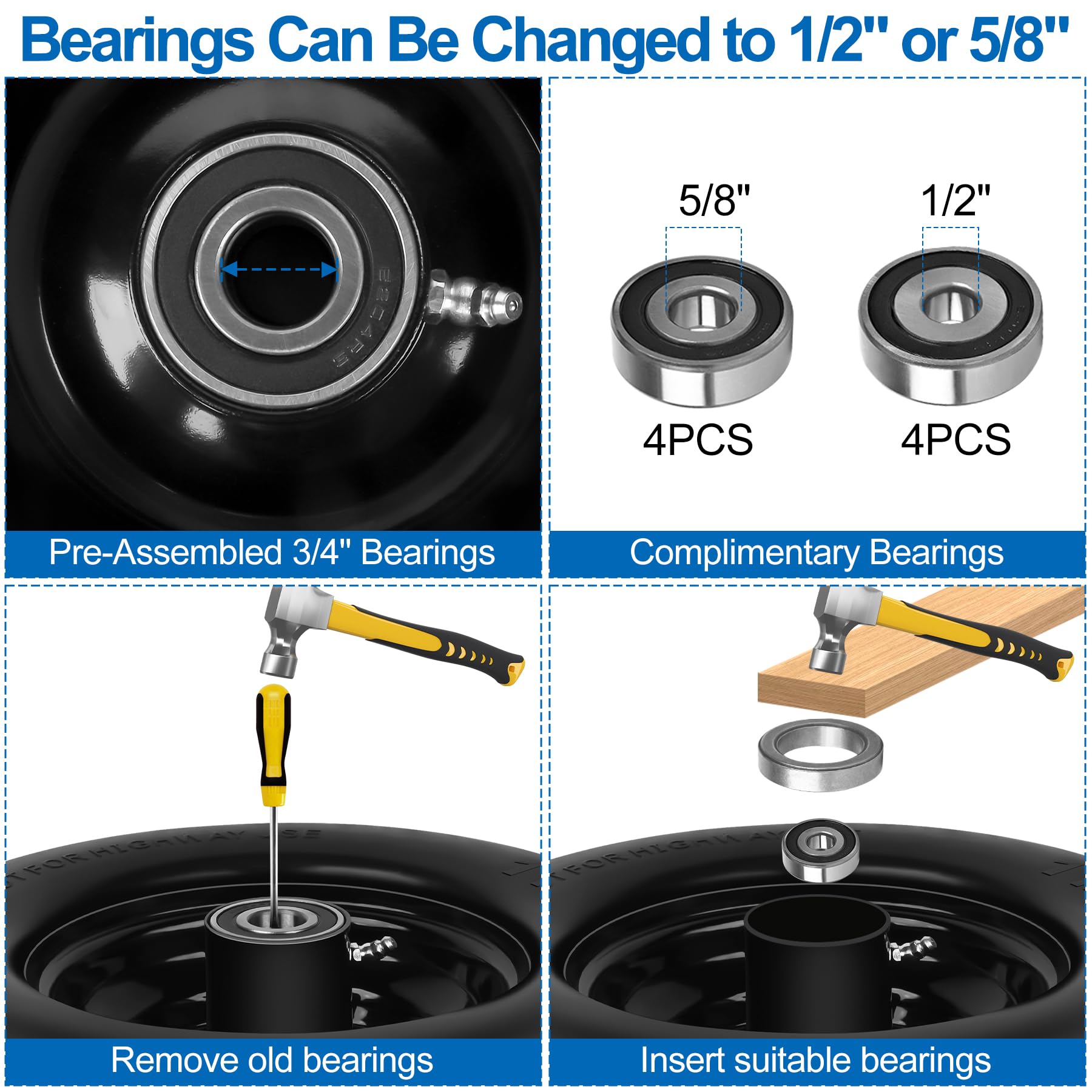 phepetroll hub with grease fitting visible for easy maintenance and longer bearing life benefit