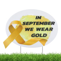 Pinkunn front view gold yard sign displaying readable awareness message and clear design
