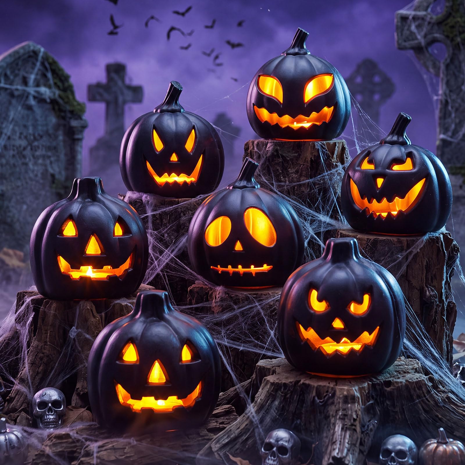 Pinkunn front pumpkin lamp showing glowing face for party ambiance