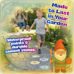 Pinwheel Crafts children painting stones outside promoting creativity and teamwork