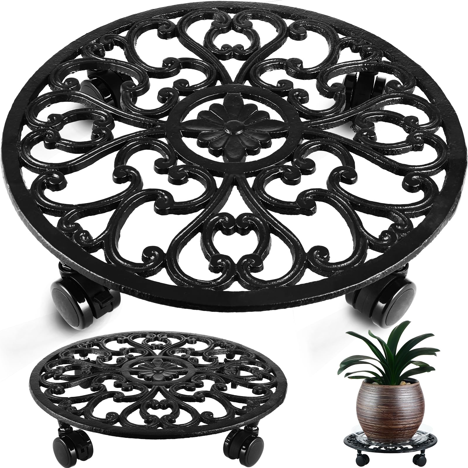 Planterhoma front view showing full 14-inch plant stand for stable mobility