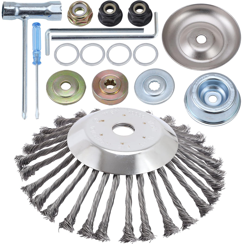 PLAXNS front view 10-inch wire brush showing robust construction and broader coverage