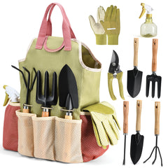 Play22 front view of full gardening tool set and handbag, neatly displayed and gift-ready