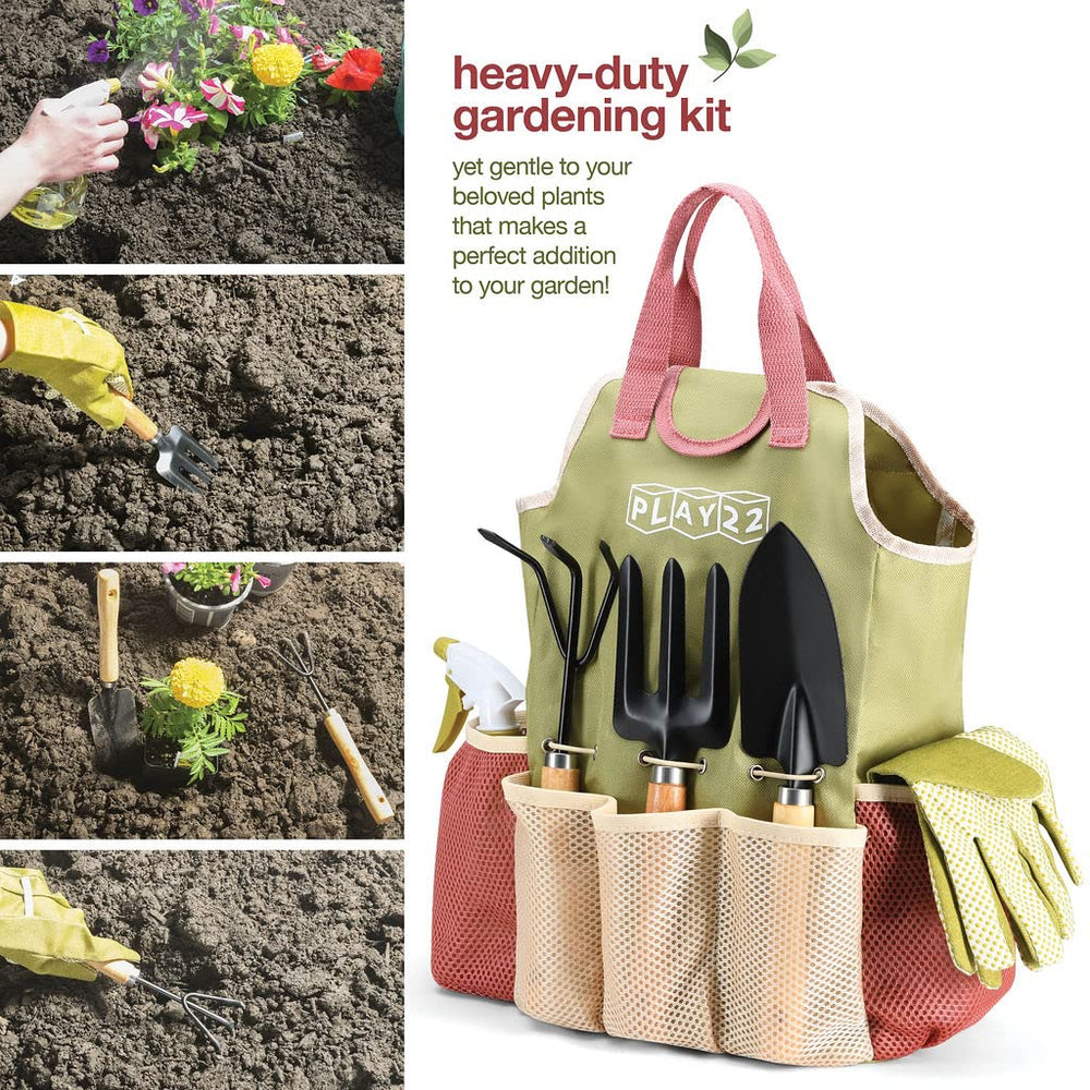 Play22 gloves and spray bottle detail highlighting hand protection and precise watering